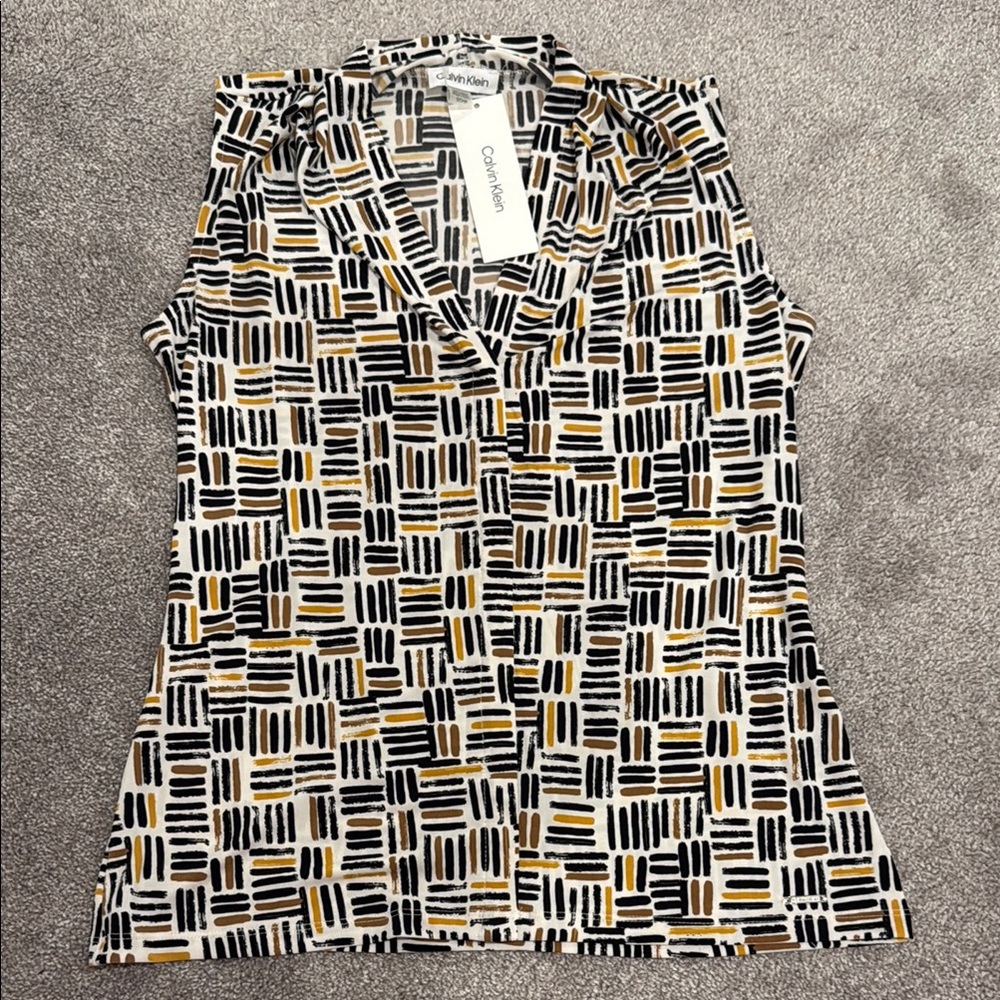 Calvin Klein Geometric Patterned Top - Black, White, Gold